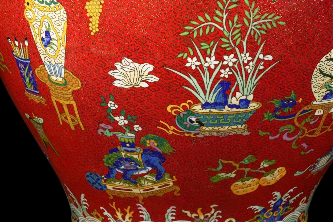 A Exquisite Cloisonne Flower Pattern Phoenix Pattern Double-Ears Vase - 5