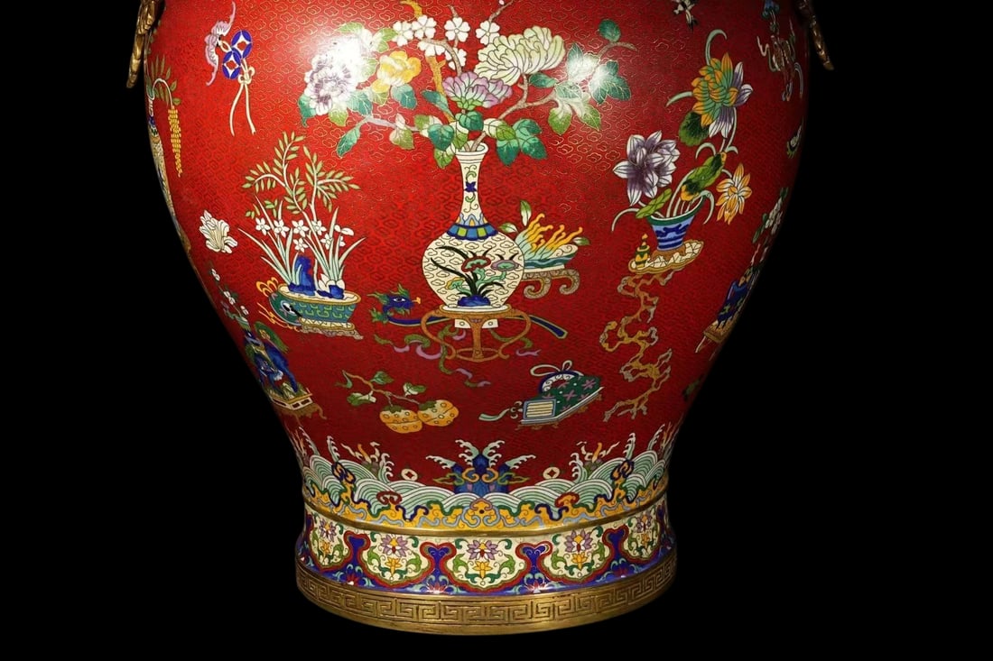 A Exquisite Cloisonne Flower Pattern Phoenix Pattern Double-Ears Vase - 6