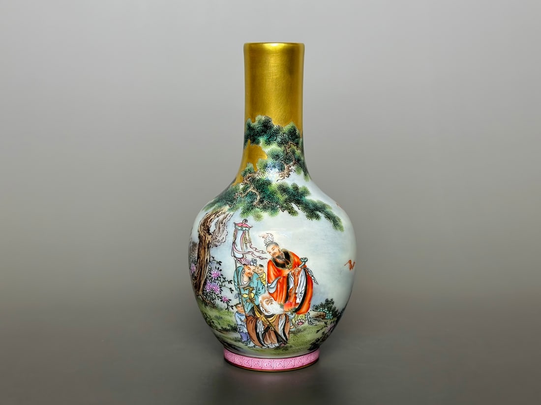 An Exquisite Famille-Rose Character and Story Pattern Vase: An Exquisite Famille-Rose Character and Story Pattern Vase Qing Dynasty, China Qianlong Four-character Mark