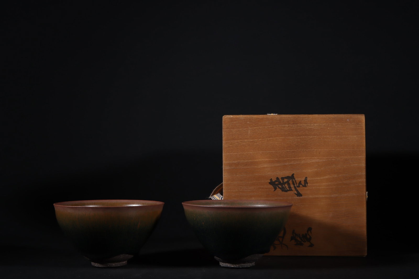 A Pair of Exquisite Jian yao Bowl: A Pair of Exquisite Jian yao Bowl Song Dynasty, China Size:2.8inx5in建窑兔毫盏一对 中国宋代 Size:7cmx12.6cm
