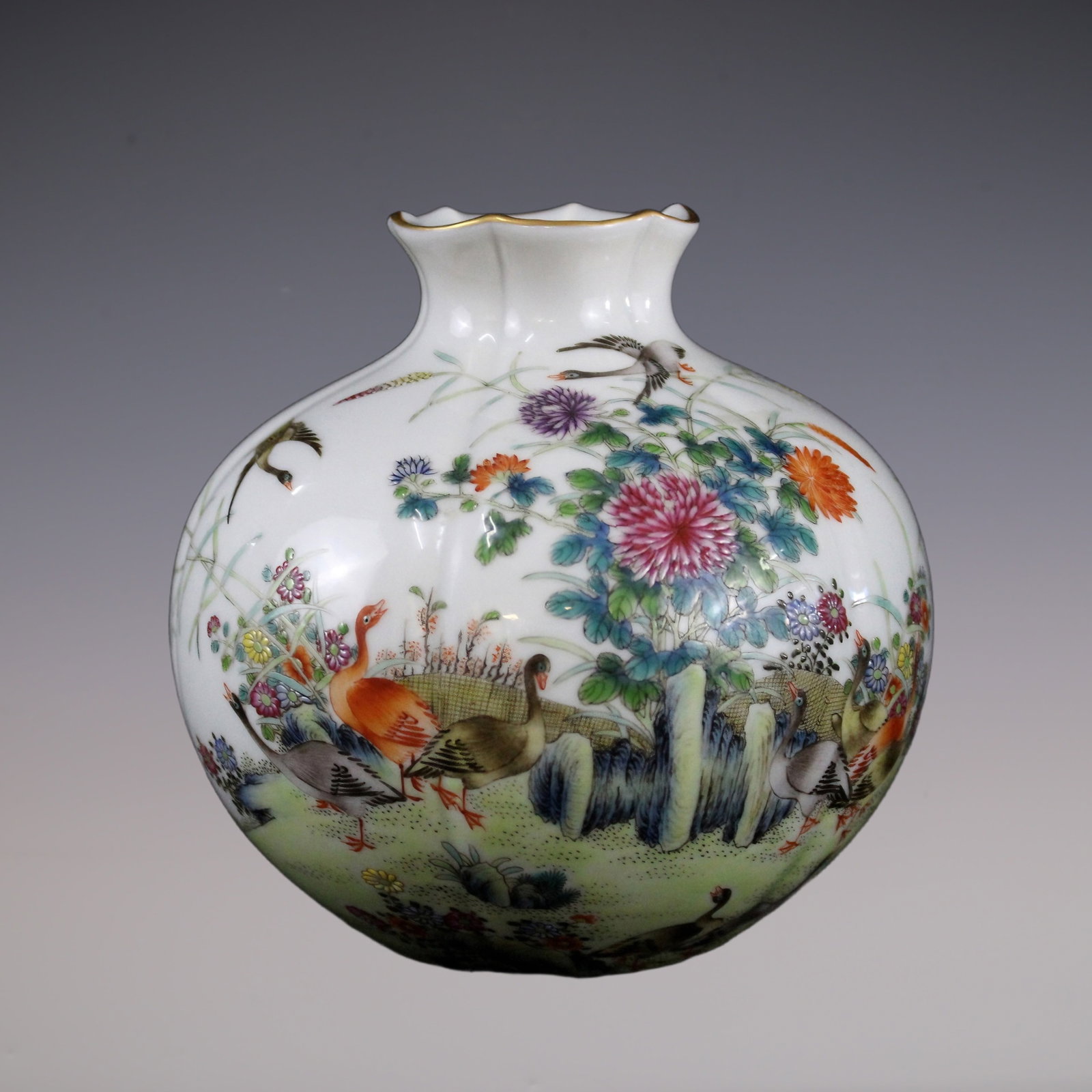 An Exquisite Famille-Rose Flower and Bird Pattern with poem Vase: An Exquisite Famille-Rose Flower and Bird Pattern with poem Vase Qing Dynasty, China Yongzheng Four-character Mark