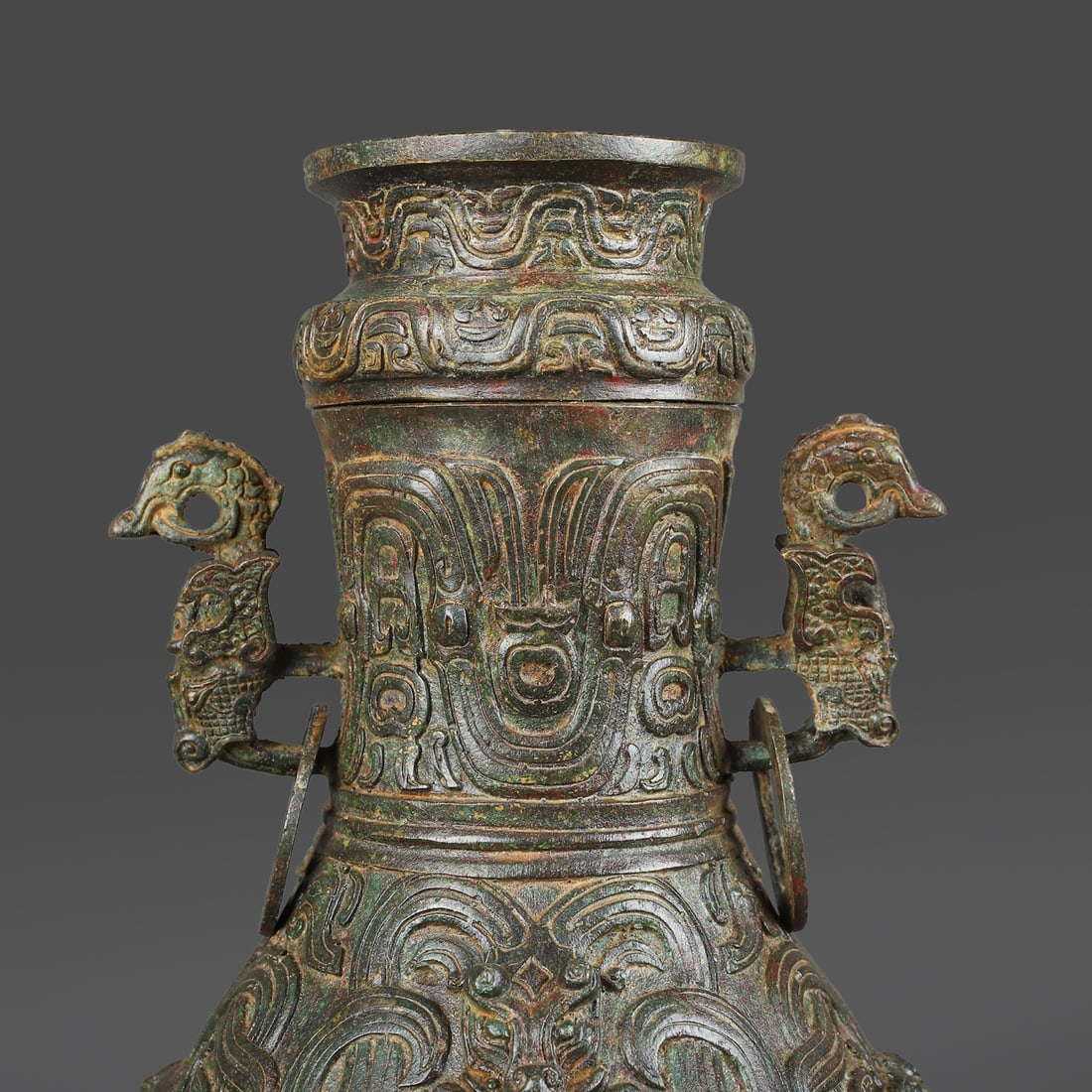 An Exquisite Bronze Dragon Pattern Double-Ears Vase - 2