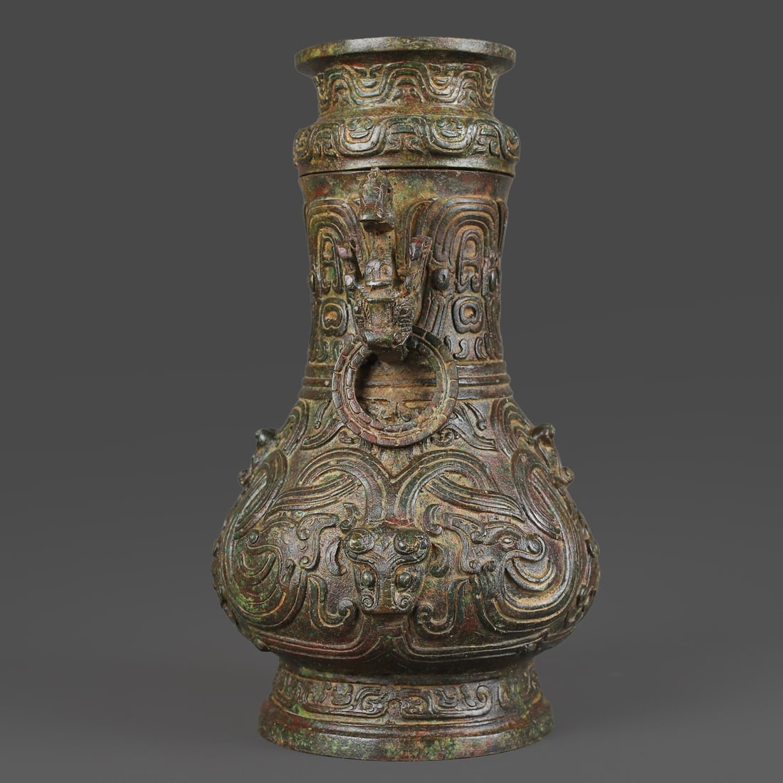 An Exquisite Bronze Dragon Pattern Double-Ears Vase - 7