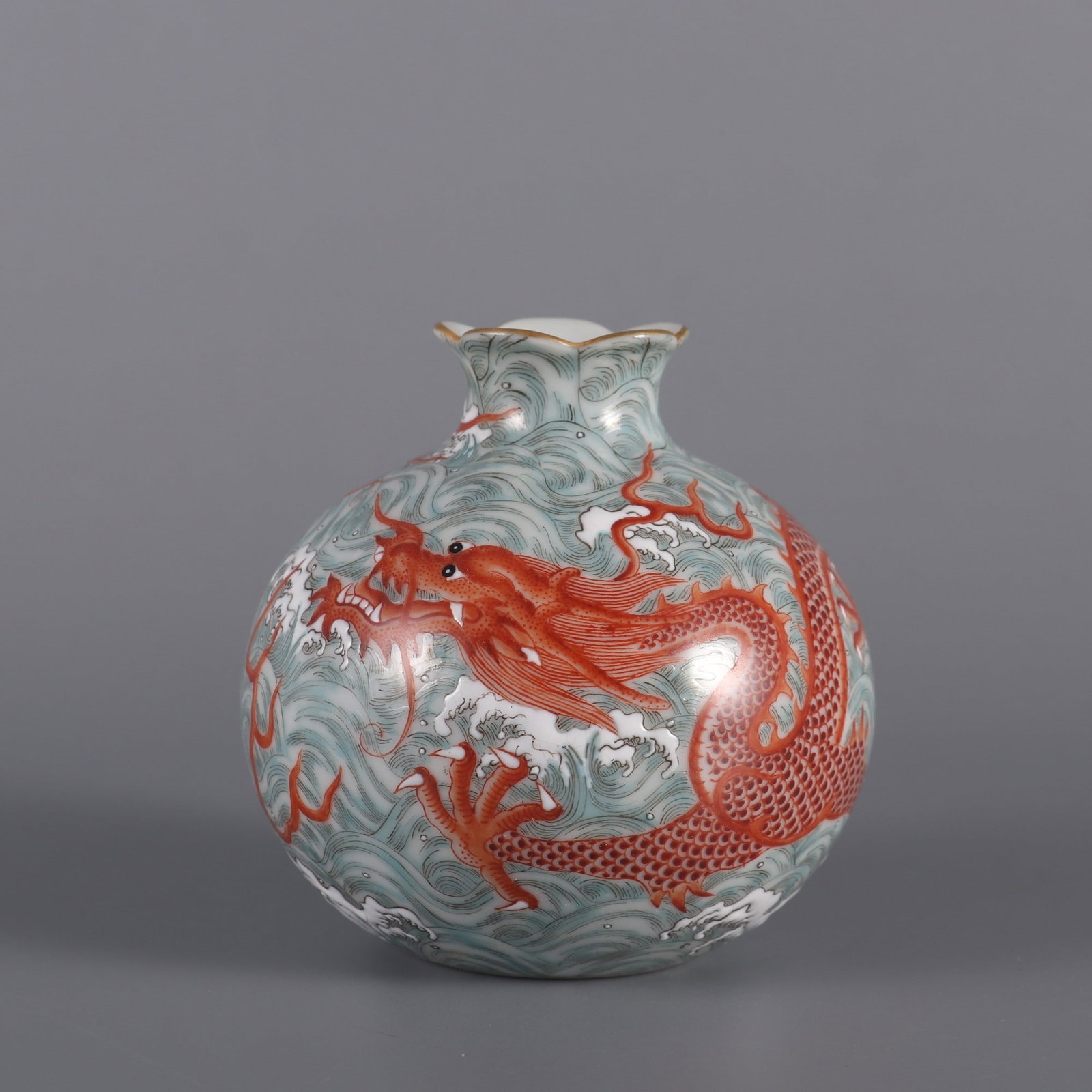 An Exquisite Famille-Rose Seawater Pattern Dragon Pattern Vase: An Exquisite Famille-Rose Seawater Pattern Dragon Pattern Vase Qing Dynasty, China Yongzheng Six-character Mark