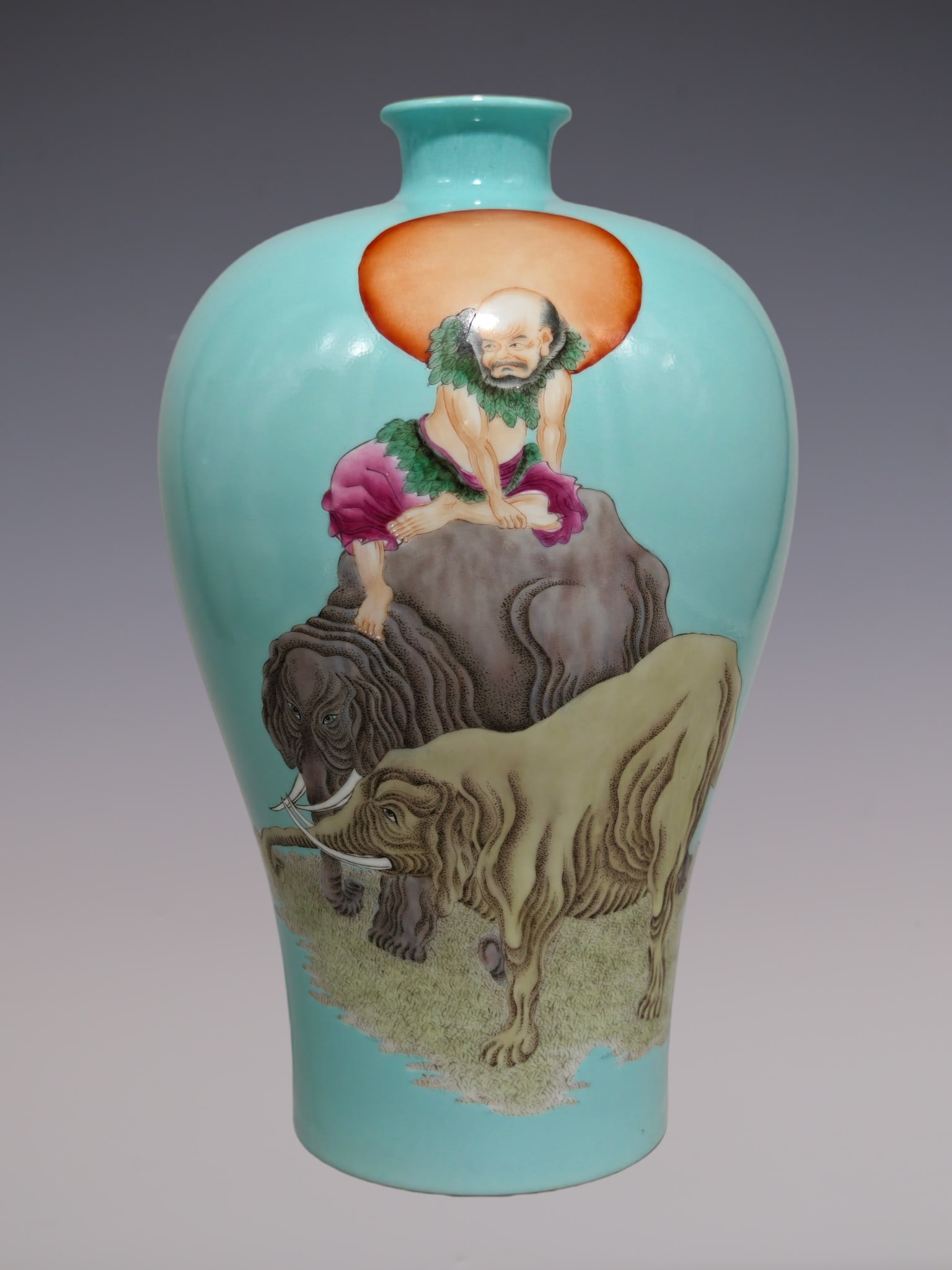 An Exquisite Famille-Rose Character and Story Pattern Vase: An Exquisite Famille-Rose Character and Story Pattern Vase Qing Dynasty, China Yongzheng Six-character Mark Size:12.8inx7.9in粉彩太平顺象纹梅瓶