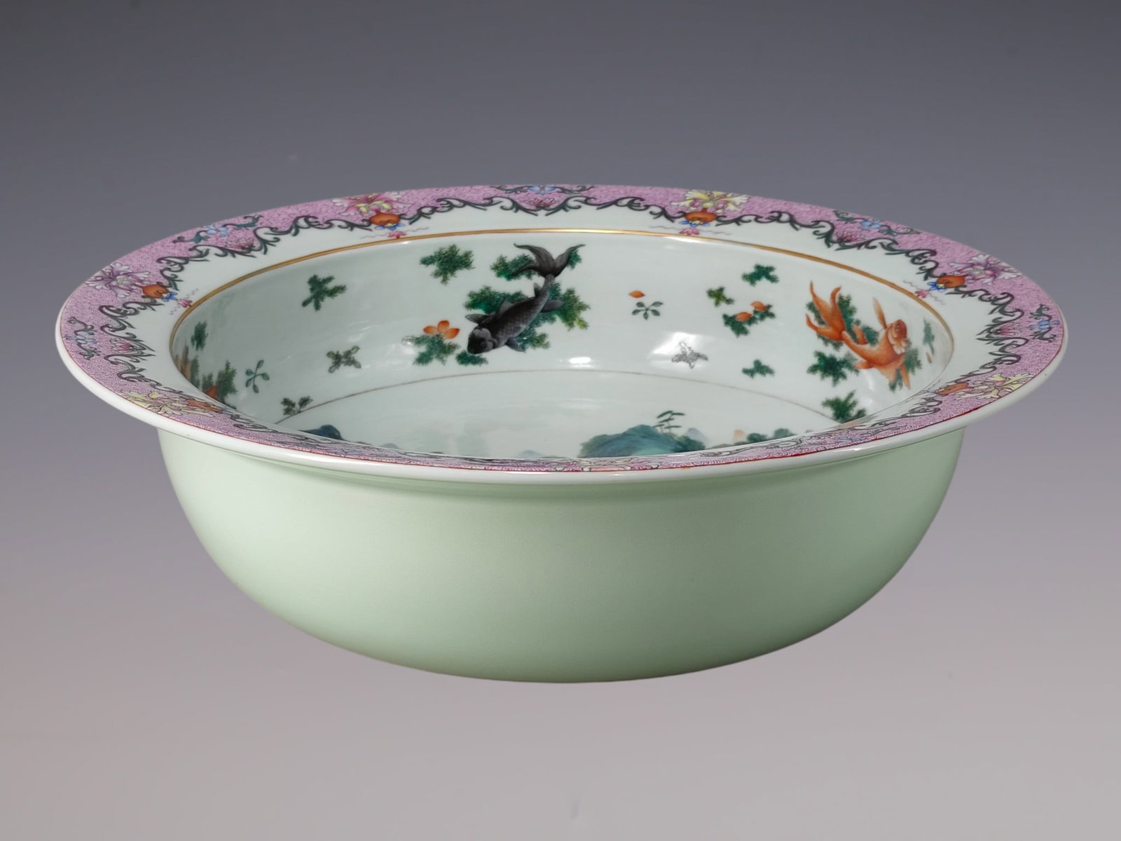 An Exquisite Famille-Rose Fish and Lotus Pattern Basin: An Exquisite Famille-Rose Fish and Lotus Pattern Basin Qing Dynasty, China Qianlong Six-character Mark