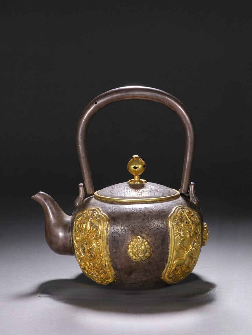 An Exquisite Gilt Silver Flower and Bird Pattern Teapot (1 of 10)