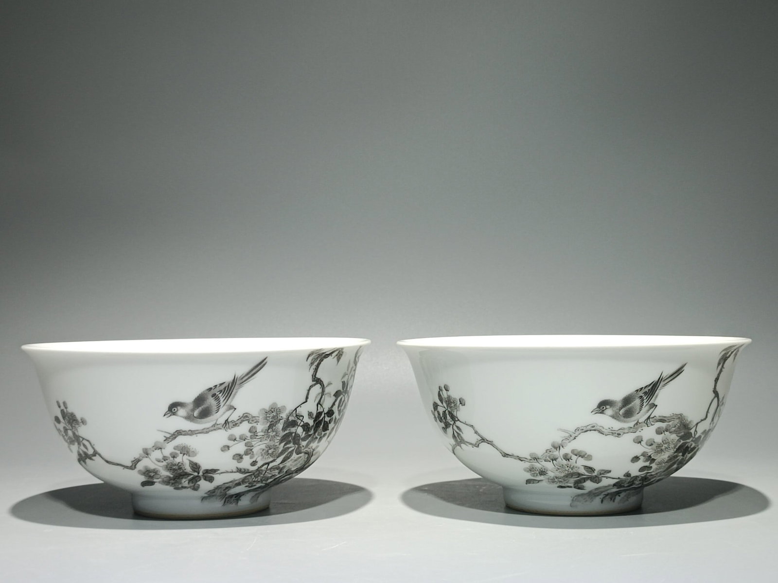 An Exquisite Ink Color Flower and Bird Pattern with poem Bowl: An Exquisite Ink Color Flower and Bird Pattern with poem Bowl Qing Dynasty, China Yongzheng Six-character Mark Size:2.9inx6in墨彩海棠花鸟诗文碗 &#