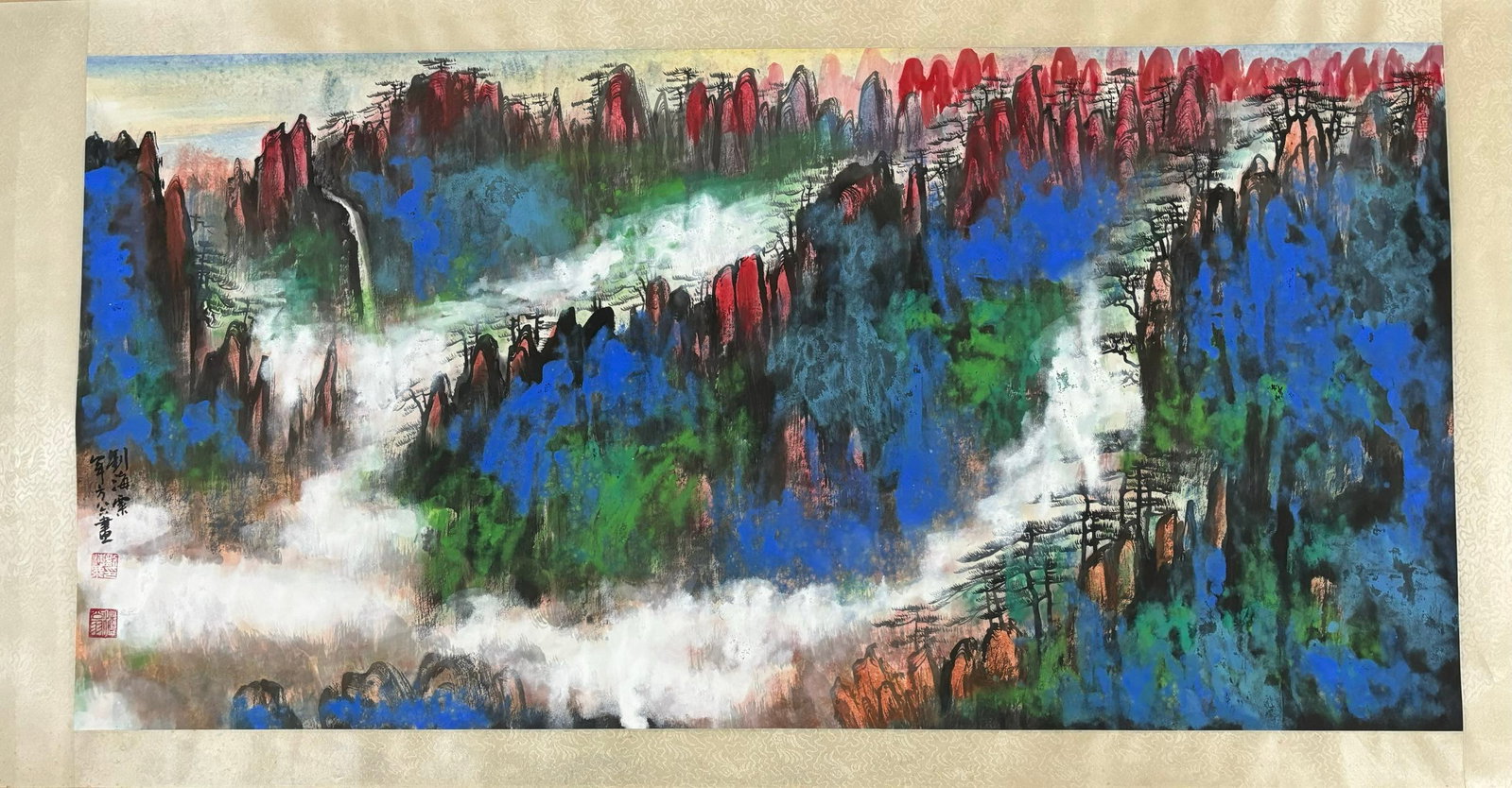 An Fabulous Chinese Ink Landscape By Paper: An Fabulous Chinese Ink Landscape By Paper Liu haisu Without frame Size:53.9inx26.8in刘海粟山水图 纸本Without frame Size:137cmx68cm