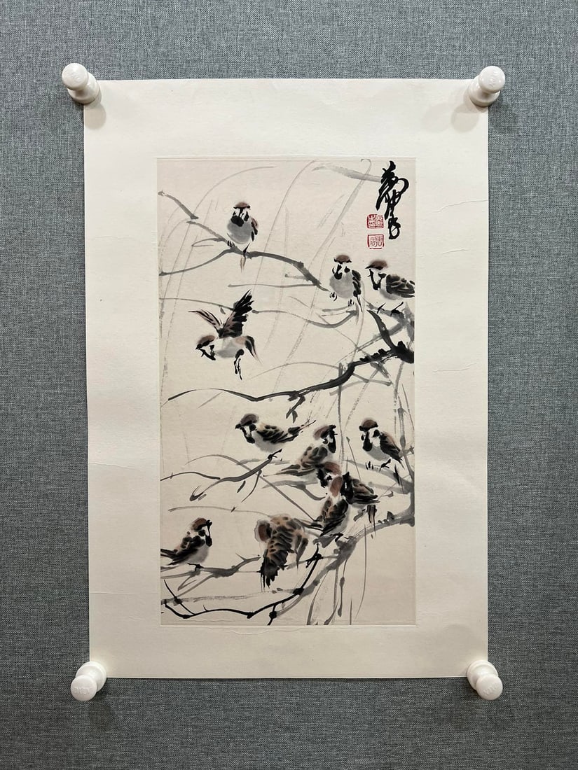 An Fabulous Chinese Ink Flower and Bird By Paper: An Fabulous Chinese Ink Flower and Bird By Paper Huang zhou Without frame Size:11.8inx17.7in黄胄花鸟 纸本Without frame Size:30cmx45cm