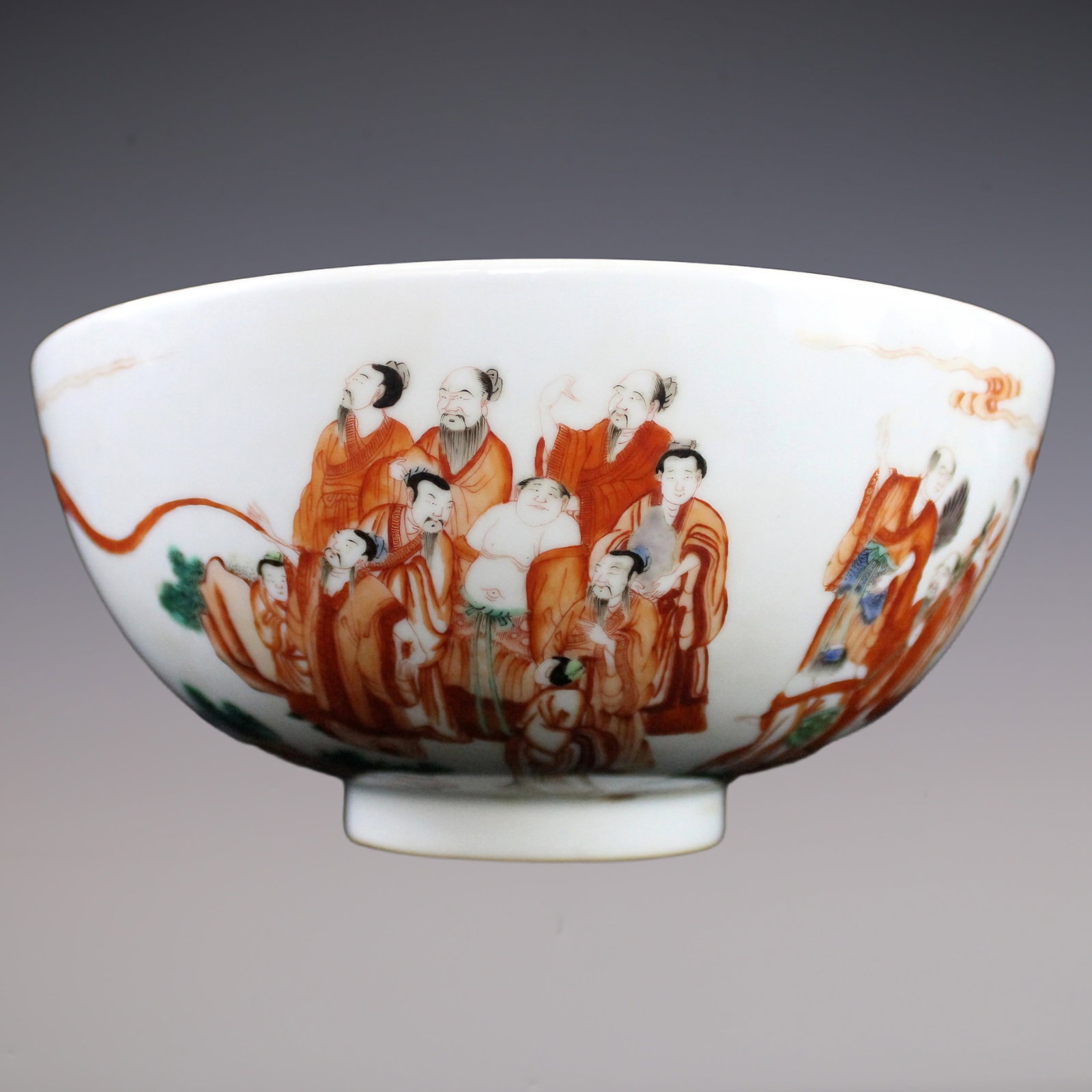 An Exquisite Iron-Red Character and Story Pattern Bowl: An Exquisite Iron-Red Character and Story Pattern Bowl Qing Dynasty, China Kangxi Six-character Mark Size:3.7inx8.3in矾红群仙祝寿图大碗 中&#