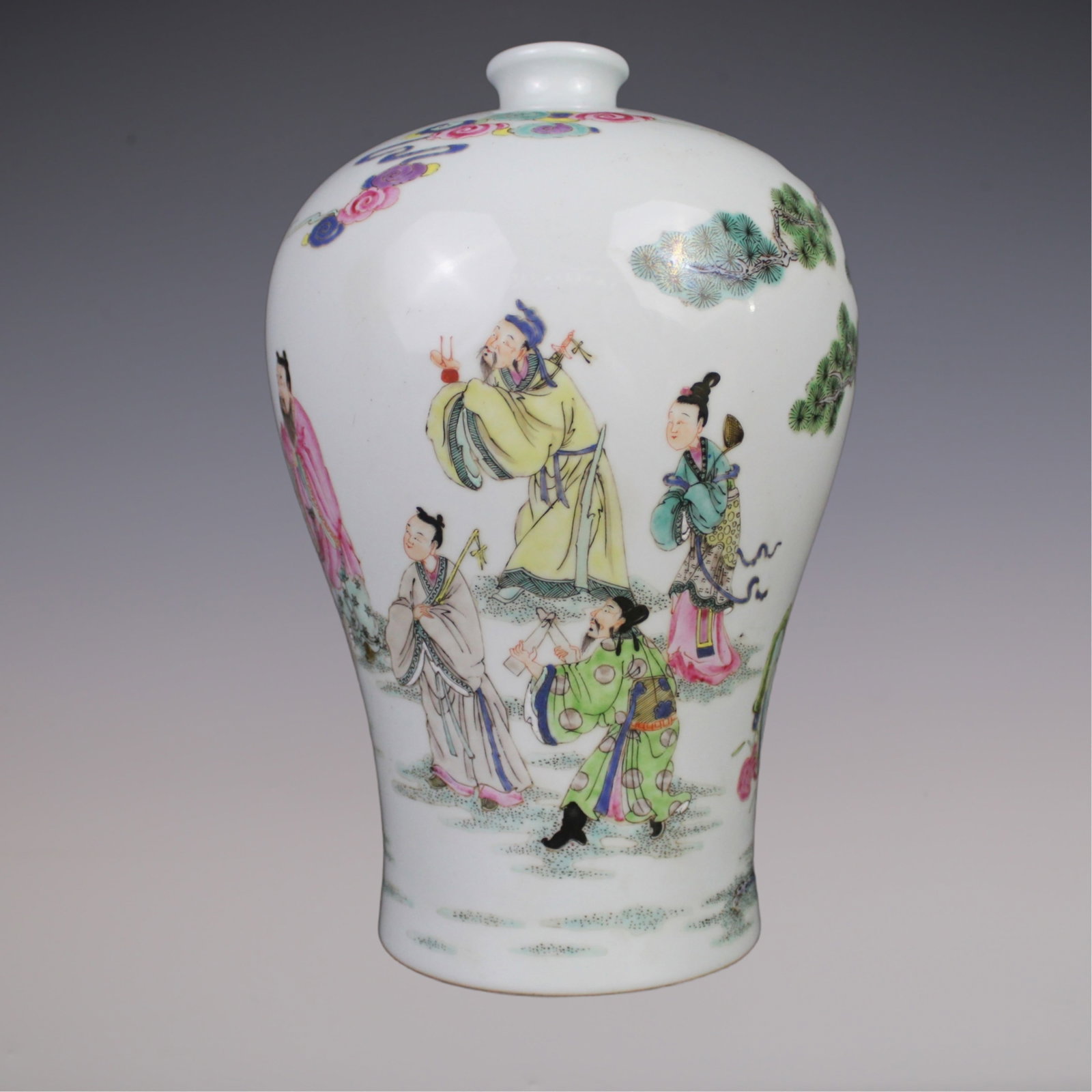 An Exquisite Famille-Rose Character and Story Pattern Vase: An Exquisite Famille-Rose Character and Story Pattern Vase Qing Dynasty, China Yongzheng Six-character Mark Size:11.2inx4.9in粉彩八仙梅瓶 中国清&#