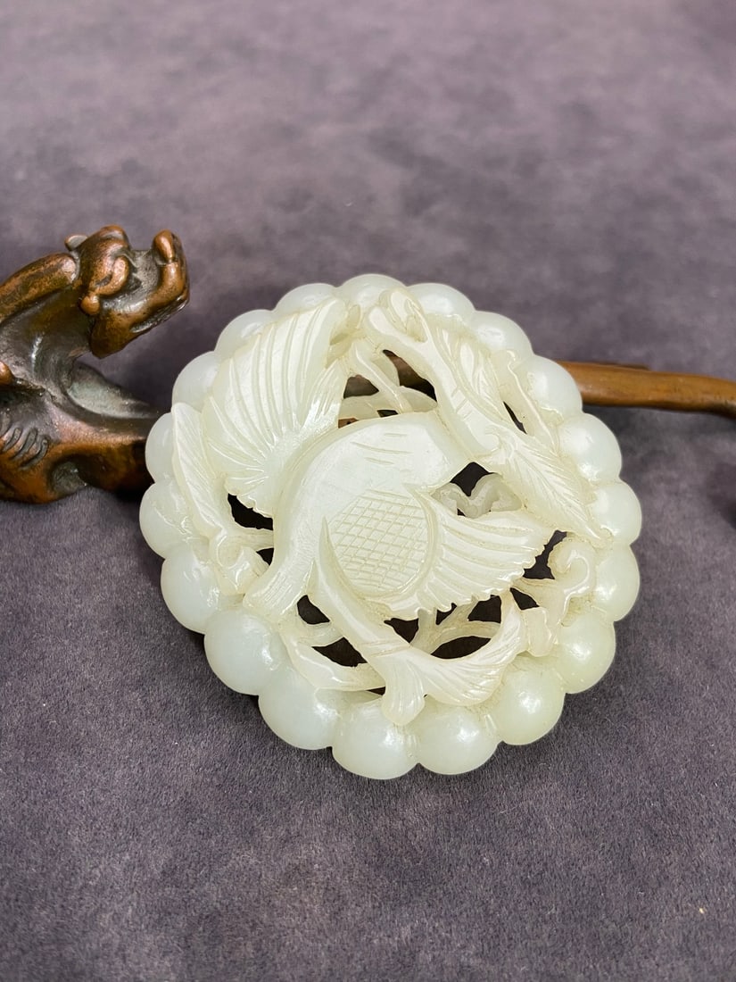 An Exquisite White Jade Phoenix Pattern Ornament - 2
