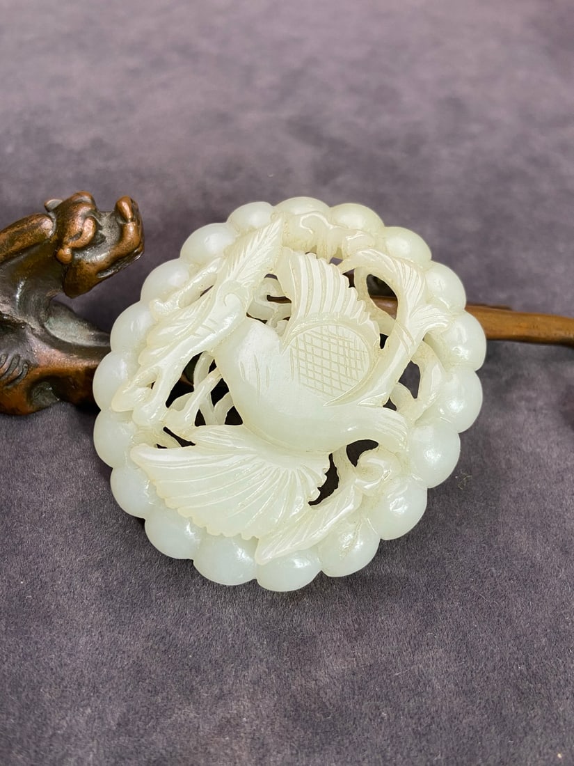 An Exquisite White Jade Phoenix Pattern Ornament - 3