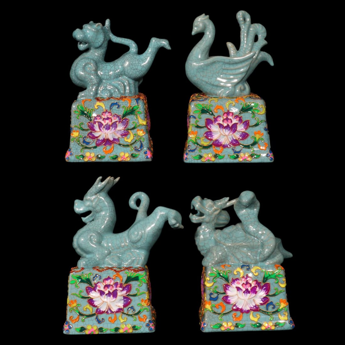 A Set of Exquisite Ru yao Filigree Auspicious Beast Seal: A Set of Exquisite Ru yao Filigree Auspicious Beast Seal,Song Dynasty, China,Size:8.3inx6.3in
