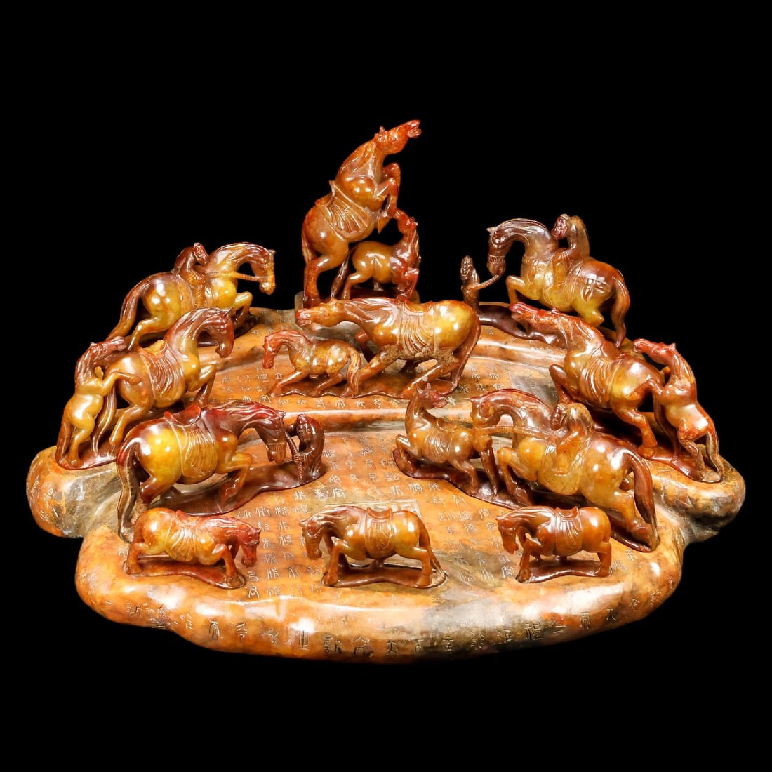 A Set of Exquisite Hotan Jade Horse Ornament: A Set of Exquisite Hotan Jade Horse Ornament,Han Dynasty, China,Size:22inx19.7inx9.8in,Weight:35000g 一套和田玉马摆件,中国汉代
