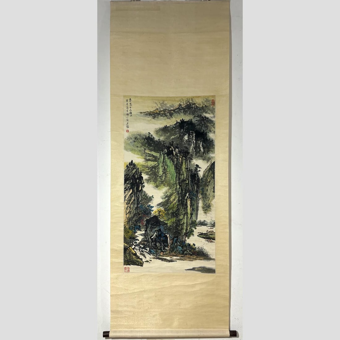 A Chinese Vertical Scroll Ink Landscape Painting on Paper: A Chinese Vertical Scroll Ink Landscape Painting on Paper,Modern Time of China,Tao Yiqing,without frame size:38.8inx20.1in
