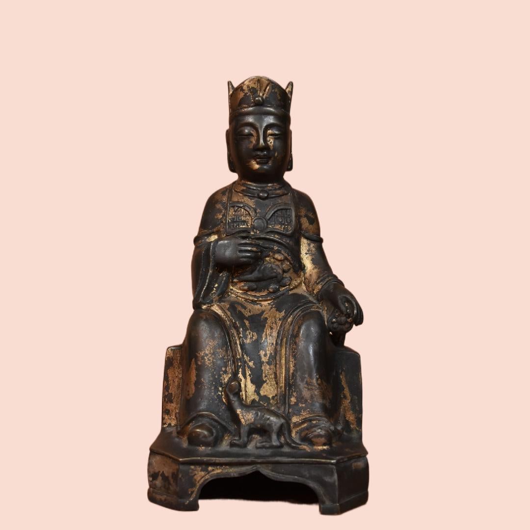A Exquisite Gilt Bronze Statue of Mammon Ornament: A Exquisite Gilt Bronze Statue of Mammon Ornament,Qing Dynasty, China,Qianlong Four-character Mark,Size:9.4inx4.7in,Weight:1080g