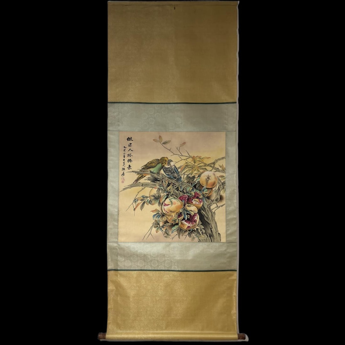 A Chinese Vertical Scroll Ink Flower-and-Bird Painting on Silk: A Chinese Vertical Scroll Ink Flower-and-Bird Painting on Silk,Modern Time of China,Zhang Daqian,without frame size:26.4inx25.4in 一幅中国水墨绢本഑