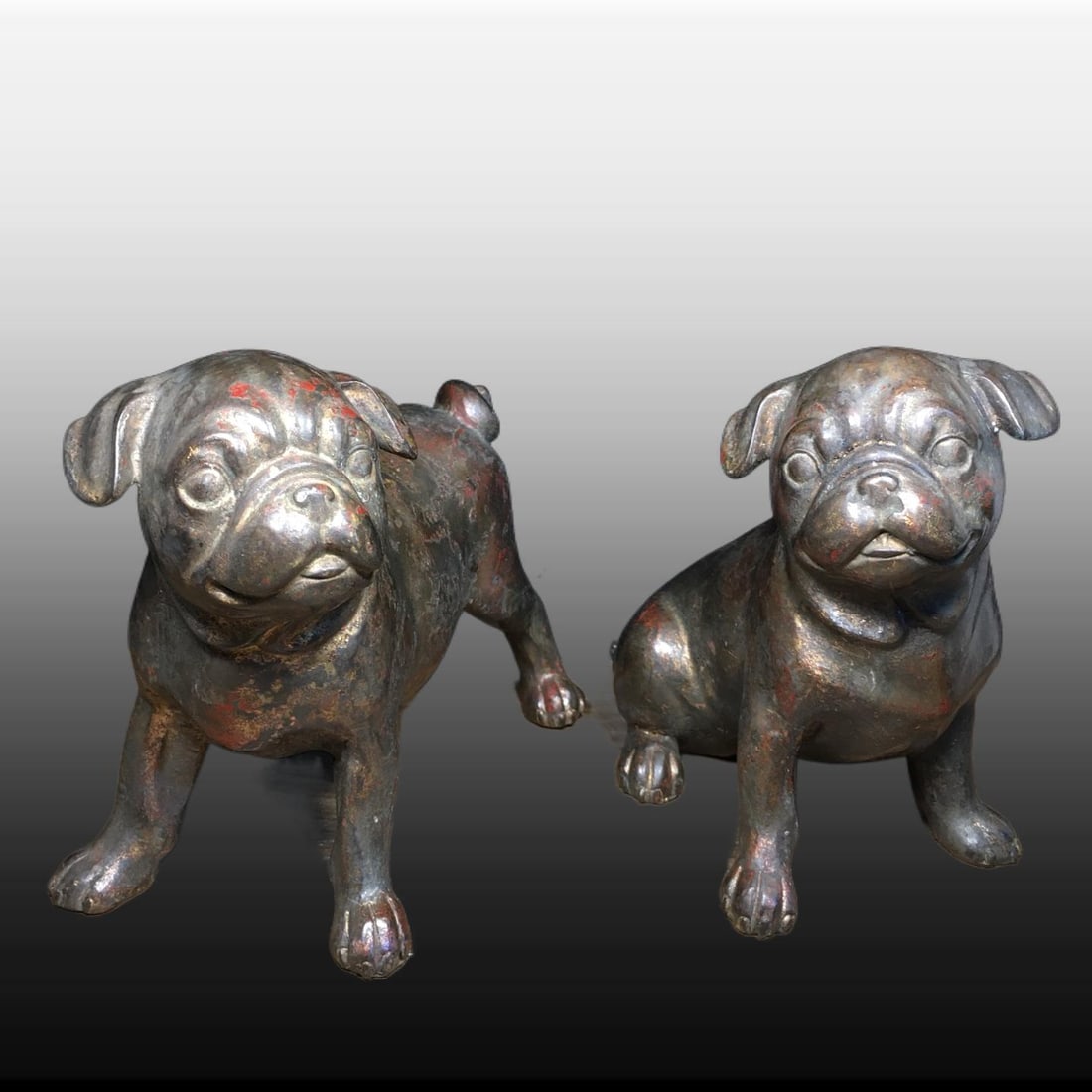 A pair of Exquisite Copper Dog Ornaments: A pair of Exquisite Copper Dog Ornaments,Ming Dynasty, China,Size:8.5inx4.3in,Weight:5140g 一对铜狗摆件,中国明代