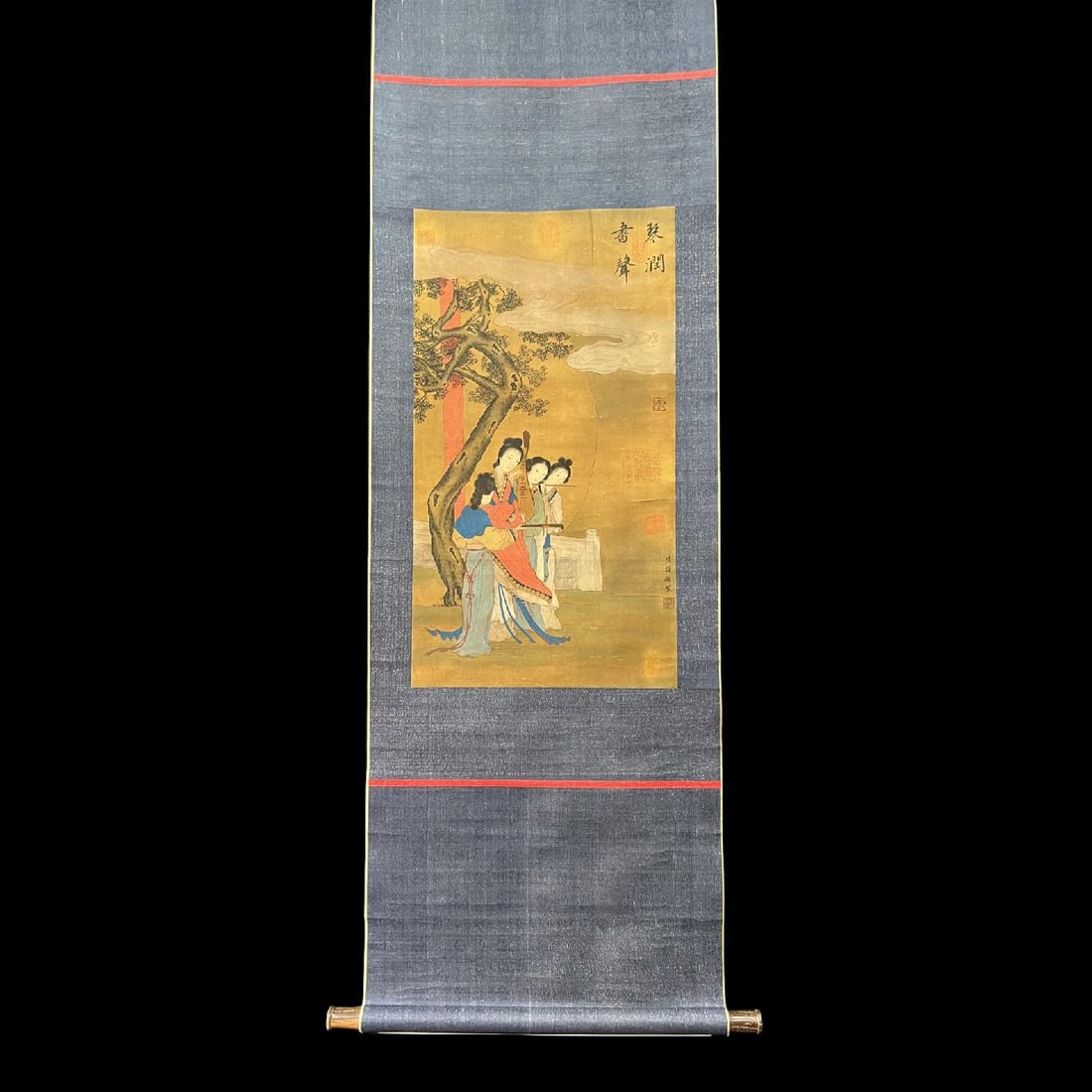 A Chinese Vertical Scroll Ink Painting of Figures on Silk: A Chinese Vertical Scroll Ink Painting of Figures on Silk,Southern Dynasties, China,Lu Tanwei,without frame size:14.6inx26.4in