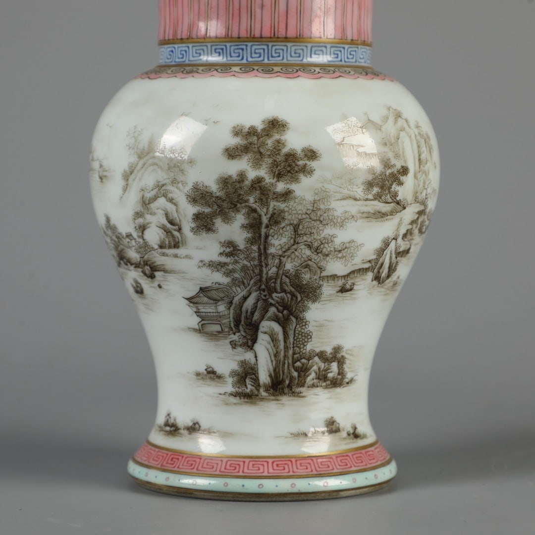 A Exquisite Ink Color Landscape Pattern Vase - 3
