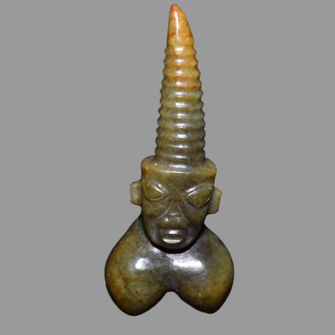 A Exquisite Hemoyu Figures: A Exquisite Hemoyu Figures,Ancient Time, China,Size:3.3inx7.9in,Weight:810g 河磨玉人,远古时期