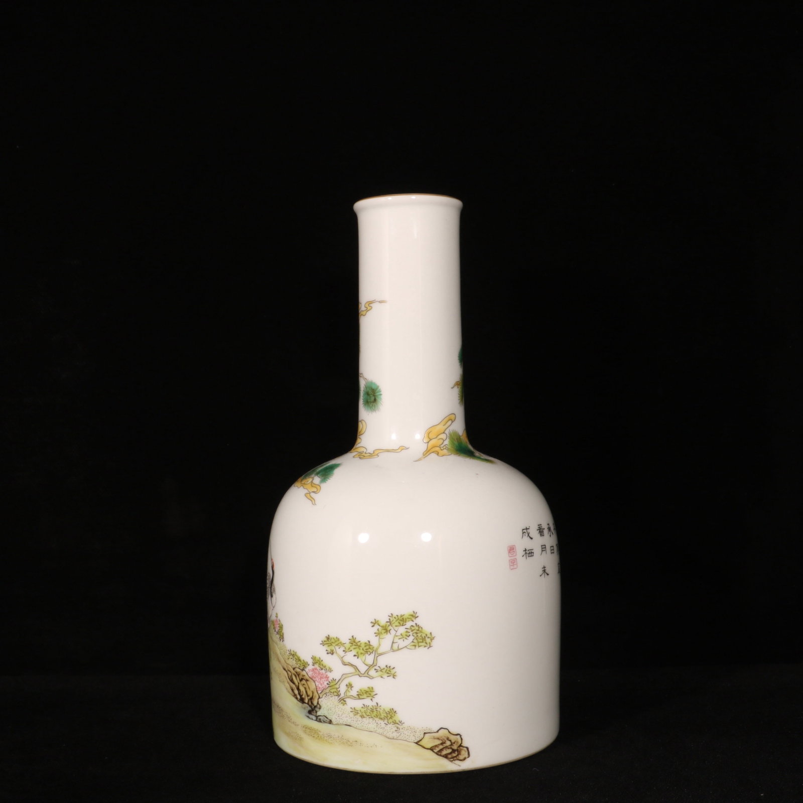 A Exquisite Enamel Pine and Crane Pattern Vase - 4