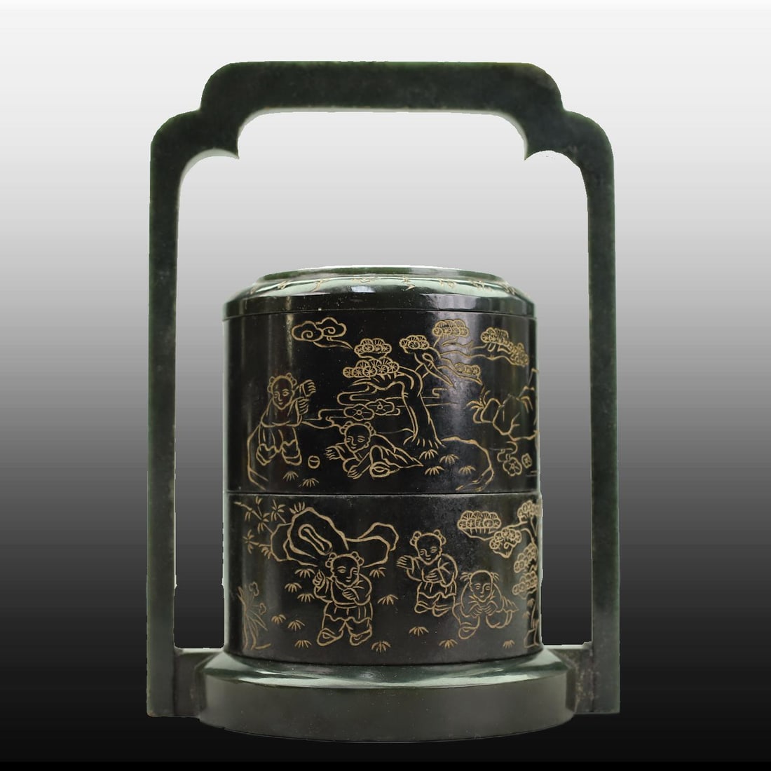 A Exquisite Hotan Greenish Jade Inlaid Hotan Jade Box: A Exquisite Hotan Greenish Jade Inlaid Hotan Jade Box,Qing Dynasty, China,Size:8.3inx5.8in(FoodBox),11.4inx9.1inx6.5in(Box),Weight:1625g,2154g