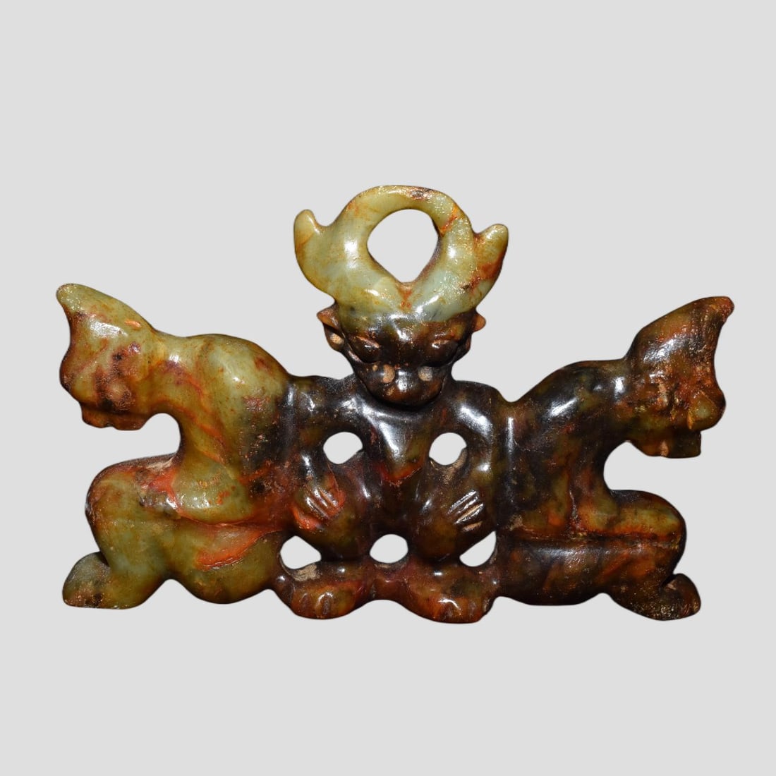 A Exquisite Hemoyu Sun God: A Exquisite Hemoyu Sun God,Ancient Time, China,Size:10inx6.9in,Weight:1650g 河磨玉太阳神,远古时期