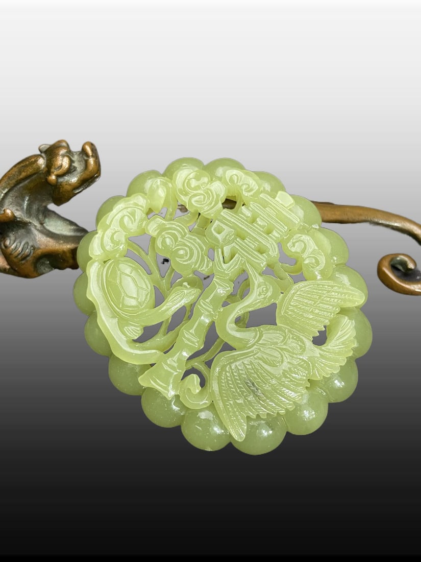 A Exquisite Hotan Jade Crane Pattern Jade pendant - 2