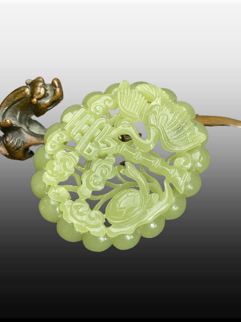 A Exquisite Hotan Jade Crane Pattern Jade pendant - 3
