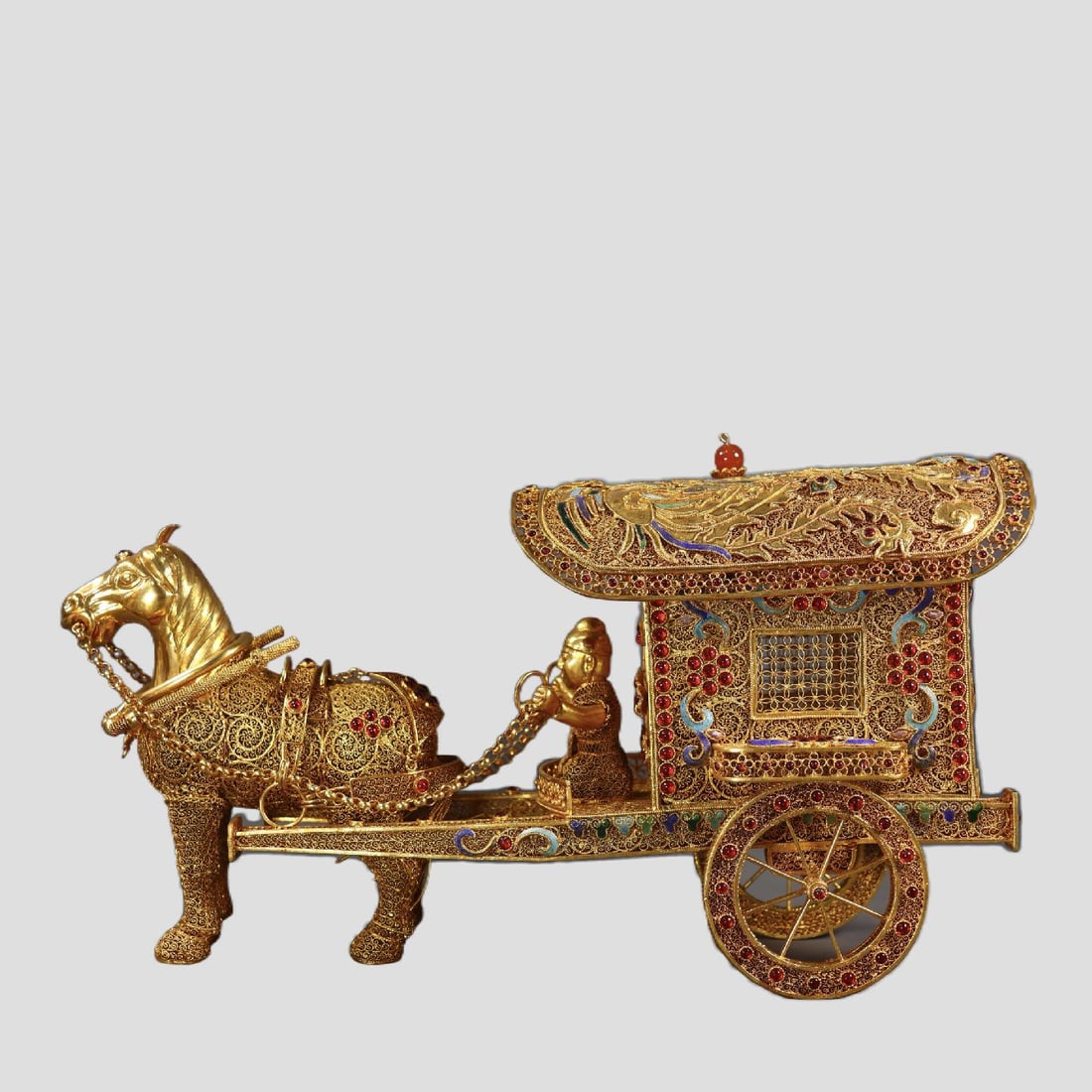 A Exquisite Filigree Gilt Inlaid Gems Carriage Ornament (1 of 9)