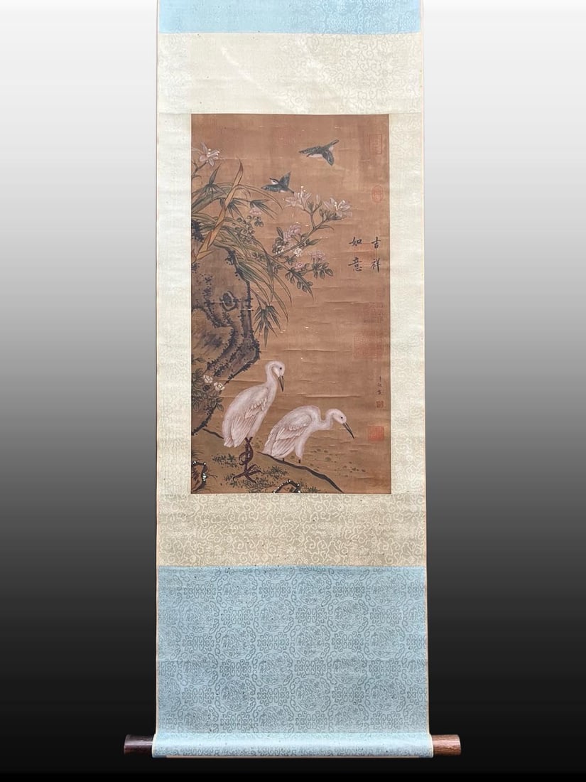 A Chinese Vertical Scroll Ink Painting of Flower and Bird on Silk: A Chinese Vertical Scroll Ink Painting of Flower and Bird on Silk,Song Dynasty, China,Li Di,without frame size:14.2inx26.8in