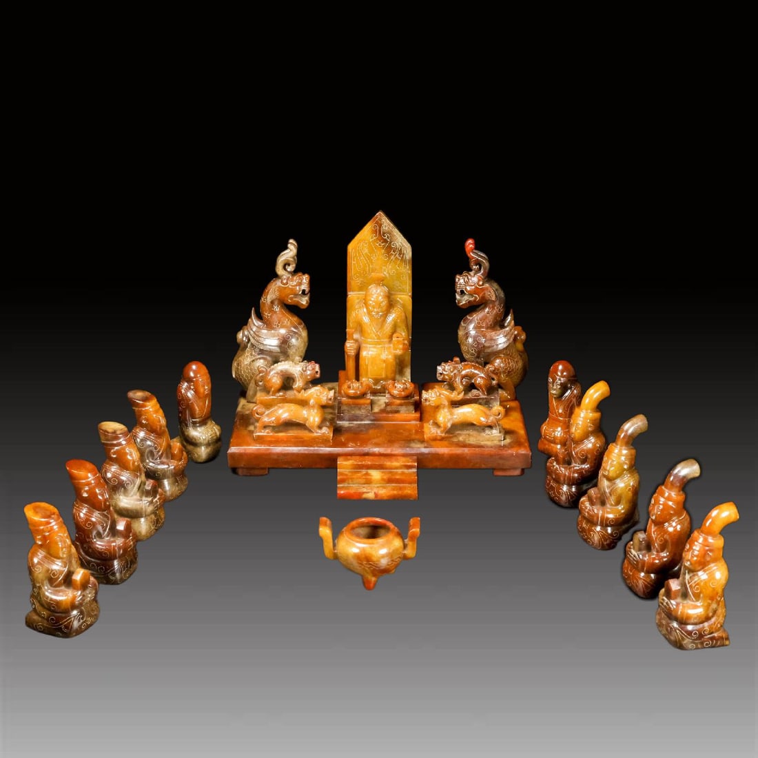 A Set of Exquisite Hotan Jade Figures Ornament: A Set of Exquisite Hotan Jade Figures Ornament,Han Dynasty, China,Size:23.6inx15.7inx8.7in,Weight:10000g