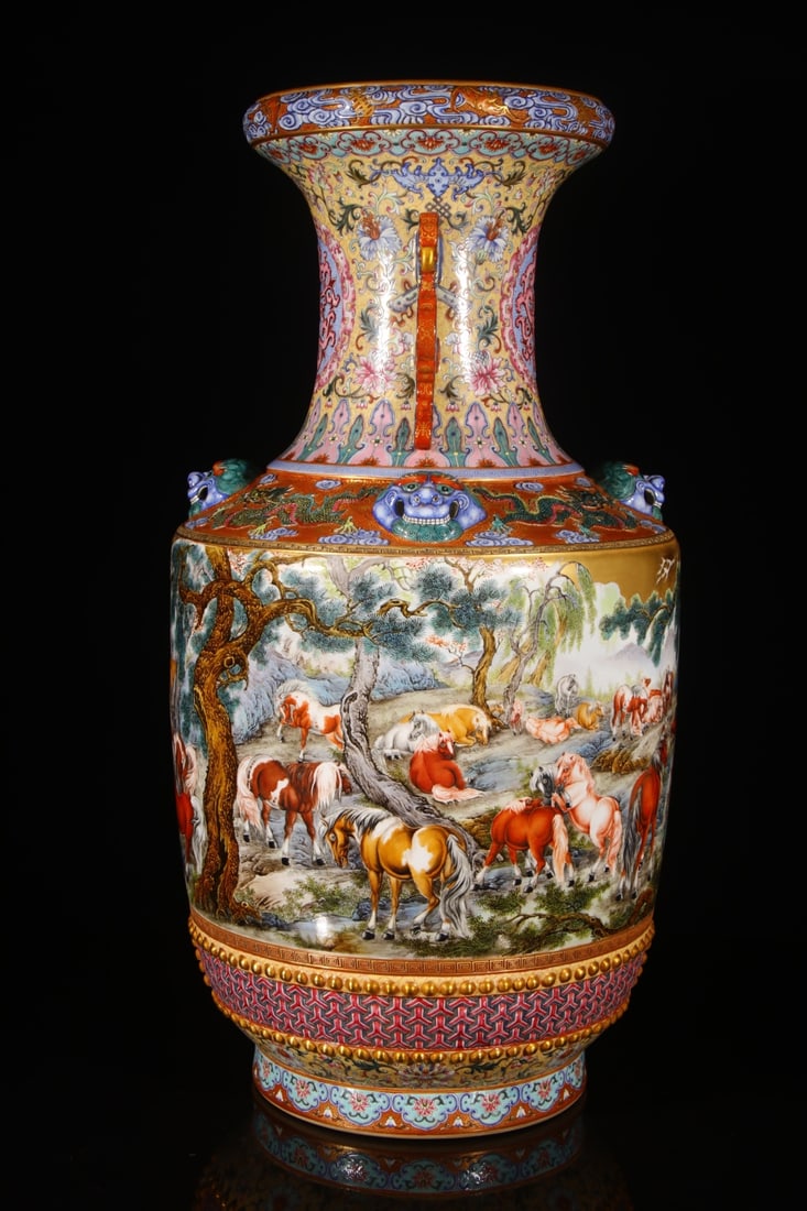 A Exquisite Enamel Lotus Pattern Horse Pattern Vase - 4