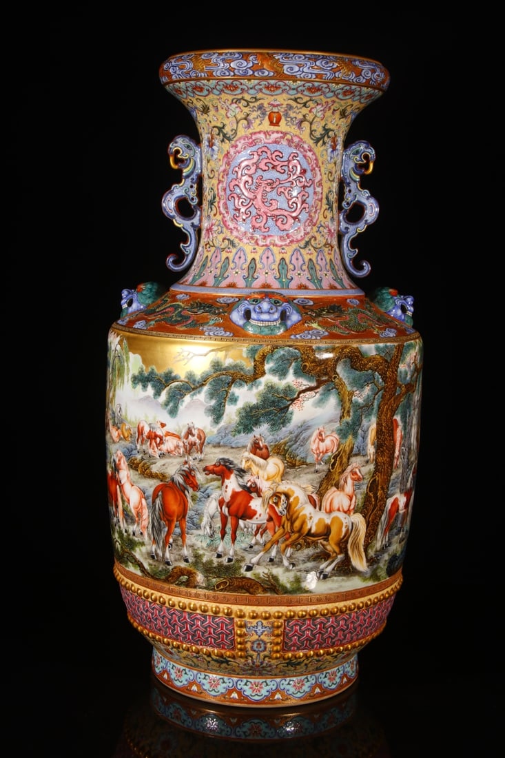 A Exquisite Enamel Lotus Pattern Horse Pattern Vase - 5