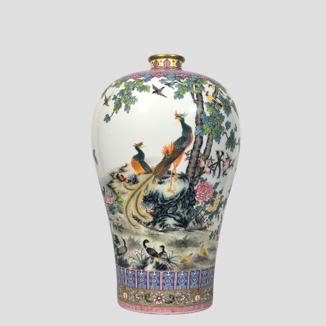 A Exquisite Enamel Flower and Bird Pattern Vase: A Exquisite Enamel Flower and Bird Pattern Vase,Qing Dynasty, China,Yongzheng Six-character Mark,Size:15.2inx2.4inx9.1inx5.7in