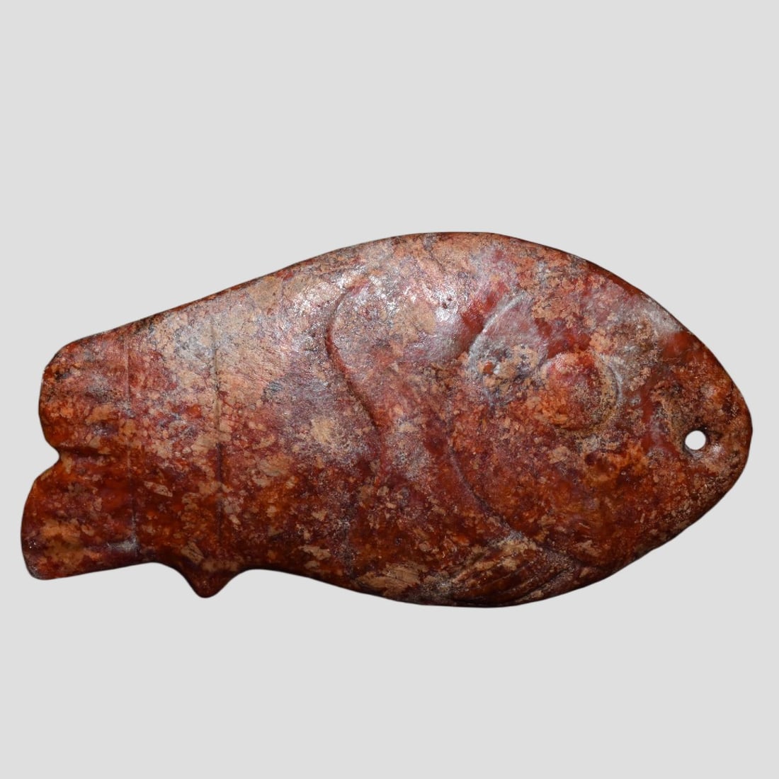 A Exquisite Hemoyu Fish: A Exquisite Hemoyu Fish,Ancient Time, China,Size:6.3inx3.7in,Weight:450g 河磨玉鱼,远古时期