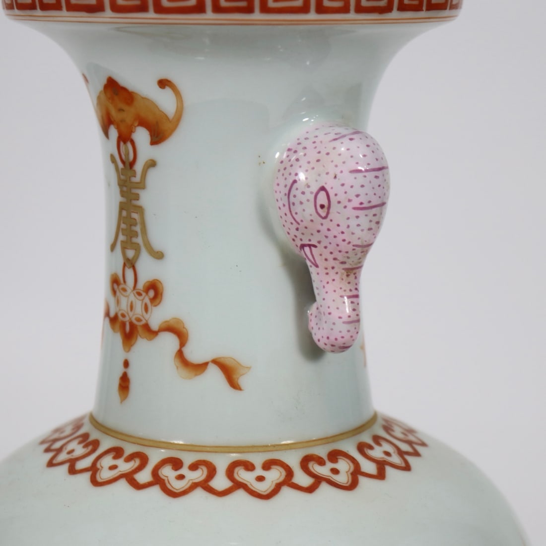 A Exquisite Iron Red Auspicious Beast Pattern Double Ears Vase - 6