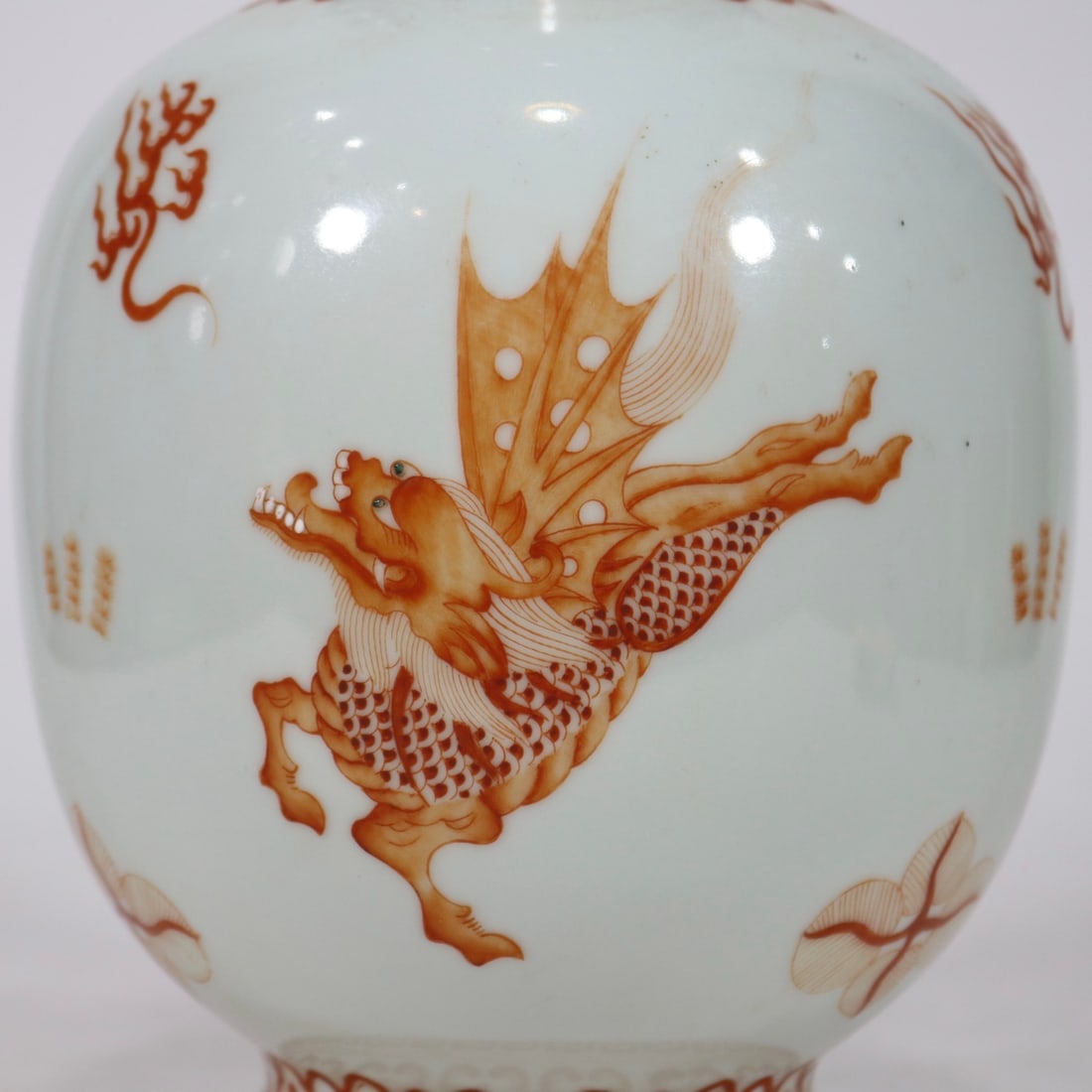 A Exquisite Iron Red Auspicious Beast Pattern Double Ears Vase - 7