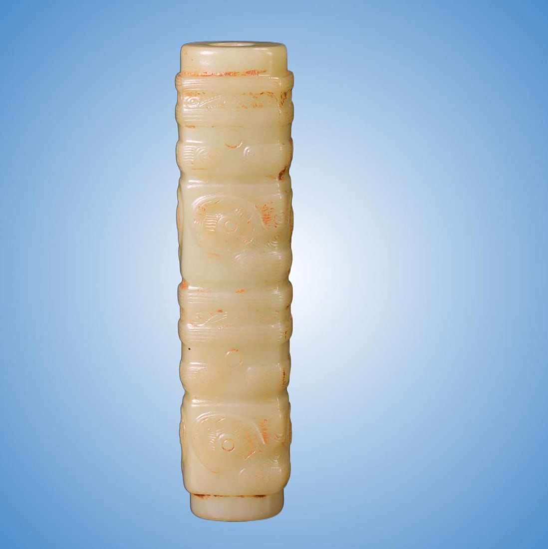 A Exquisite Gaogu Jade Handheld Carving: A Exquisite Gaogu Jade Handheld Carving,Ancient Time, China,Size:0.7inx0.7inx3in,Weight:52g 高古玉手把件,远古时期