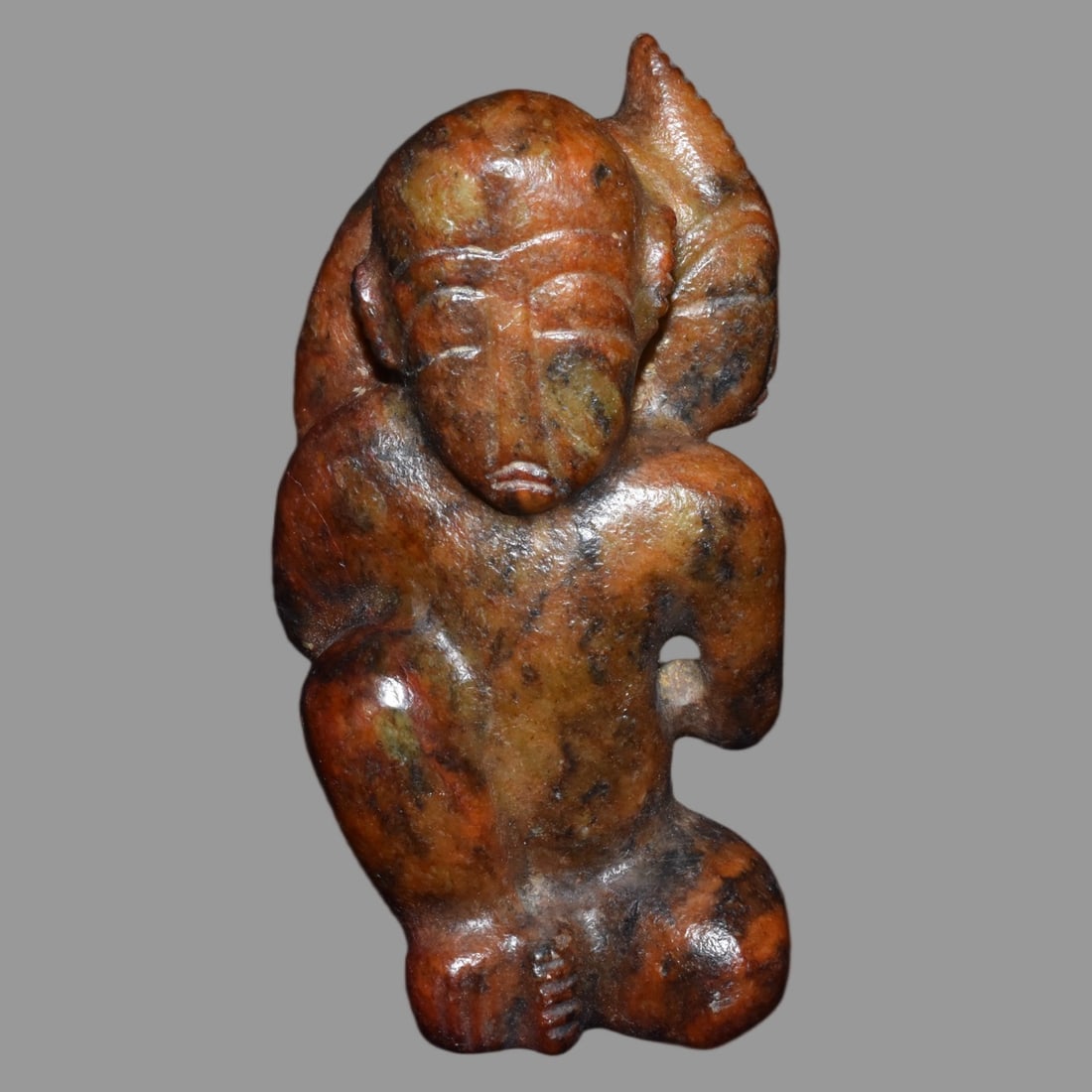 A Exquisite Hemoyu Figures: A Exquisite Hemoyu Figures,Ancient Time, China,Size:7.1inx3.5in,Weight:1240g 河磨玉人,远古时期