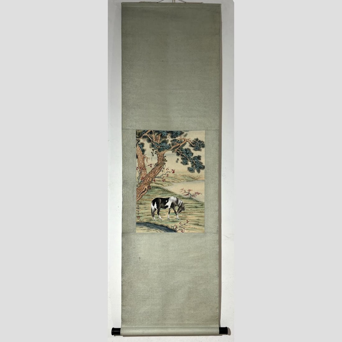 A Chinese Vertical Scroll Ink Horse Painting on Paper: A Chinese Vertical Scroll Ink Horse Painting on Paper,Modern Time of China,Ma Jin,without frame size:21.5inx14.4in