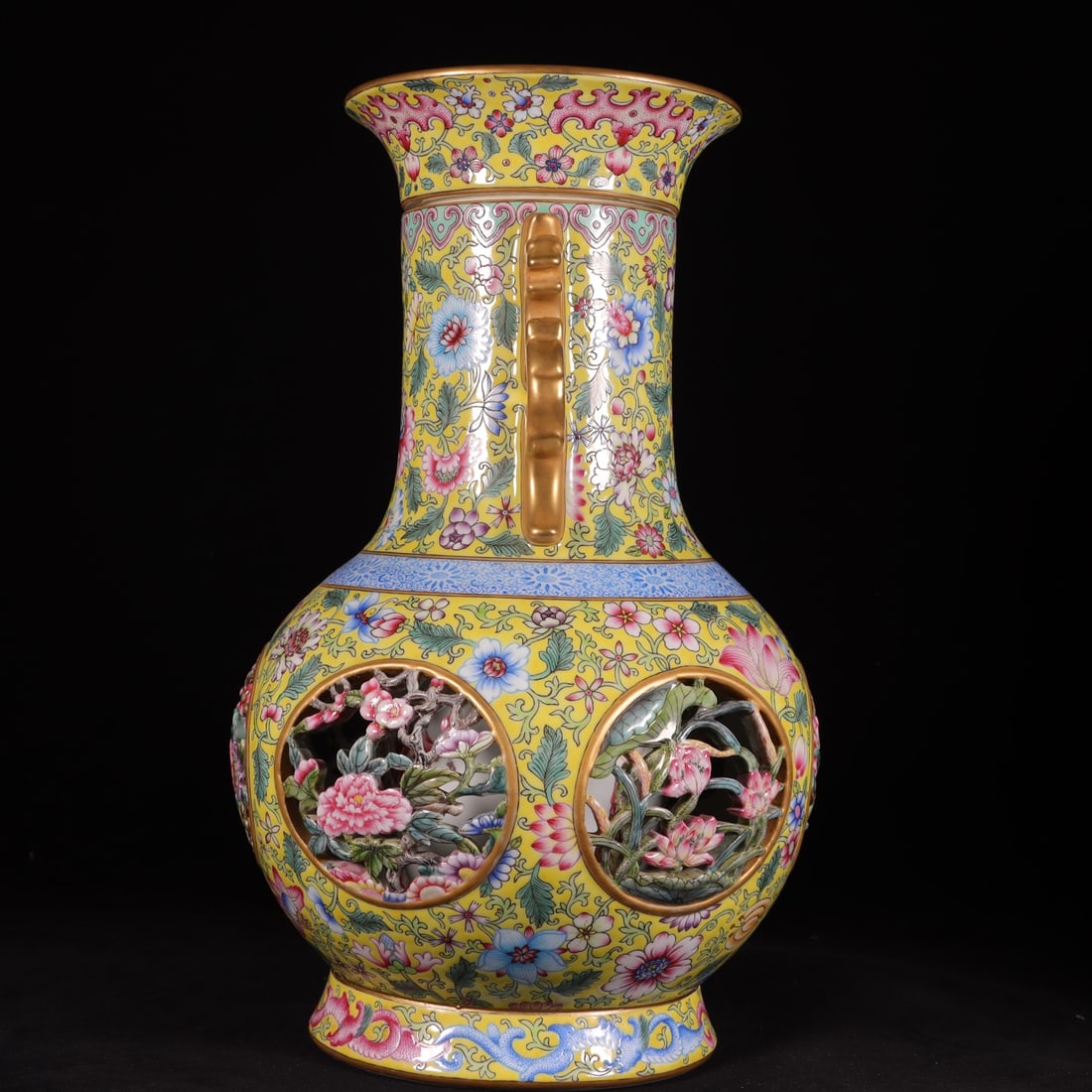 Enamel Yellow Ground Flower Pattern Vase - 4