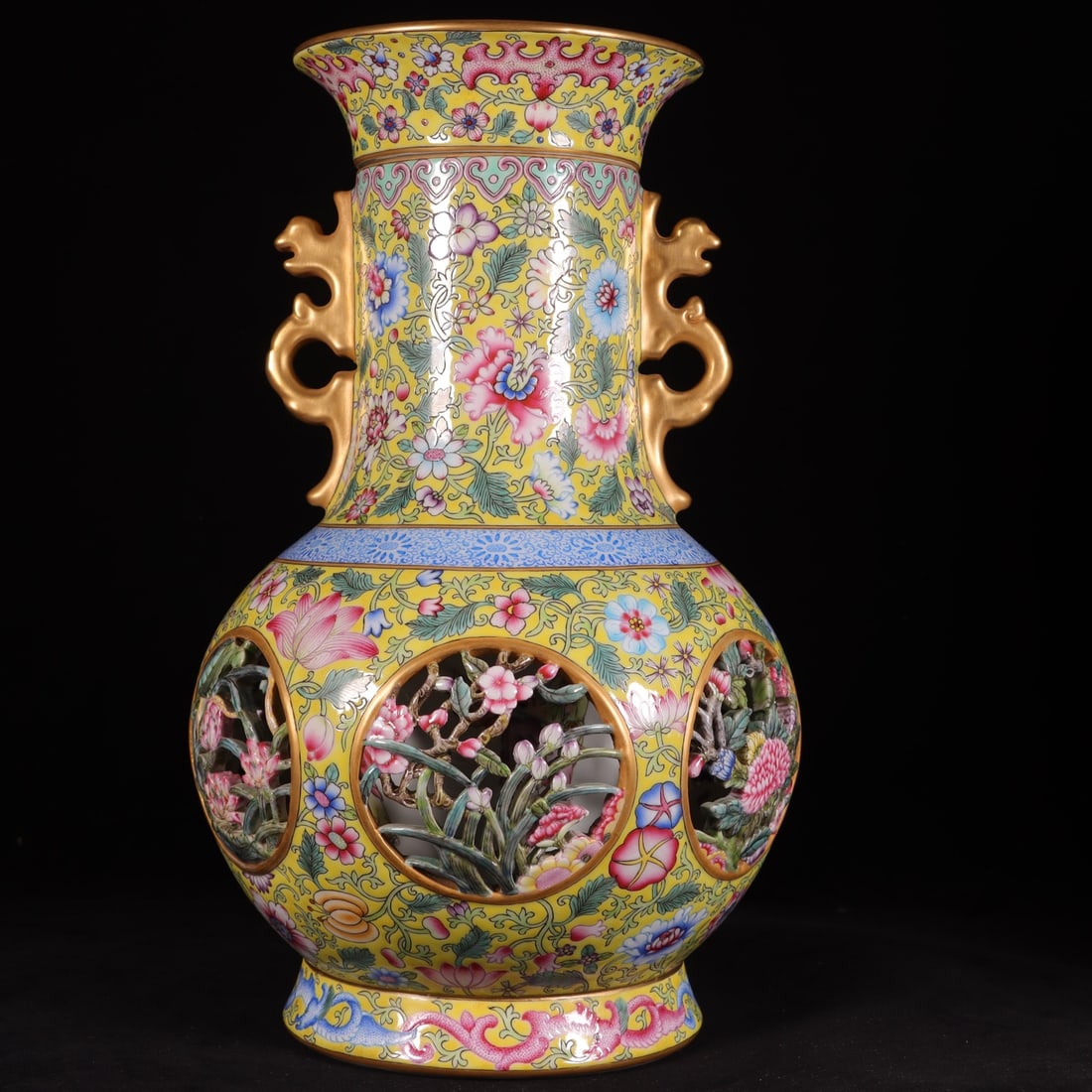 Enamel Yellow Ground Flower Pattern Vase - 5