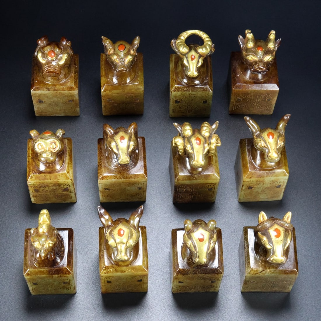 A Set of Exquisite Hotan Jade Gold-inlaid Twelve Chinese Zodiac Signs Seal (1 of 9)