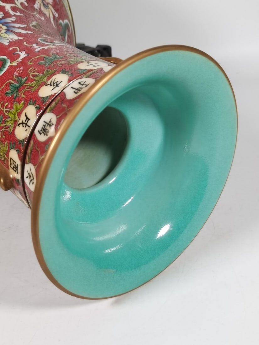 A Exquisite Enamel Ruby Red-Glazed Flower Pattern Vase - 5