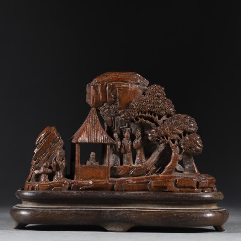 A Exquisite Bamboo Carved Character and Story Ornament: A Exquisite Bamboo Carved Character and Story Ornament,Qing Dynasty, China,With Mark,Size:5.7inx2inx4.3in(Thickness)