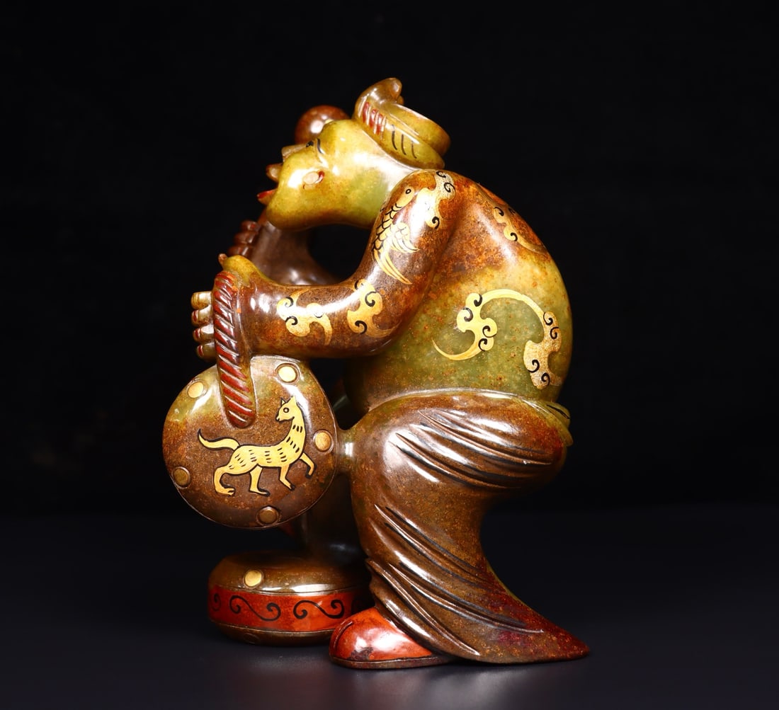 A Exquisite Hotan Jade Painted Color Figures Ornament: A Exquisite Hotan Jade Painted Color Figures Ornament,Han Dynasty, China,Size:3.9inx3inx6.1in,Weight:1082g